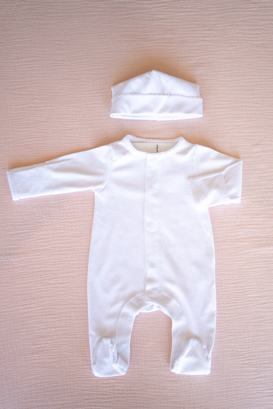 Premium Pima Cotton White Babyrow & Hat: Preemie