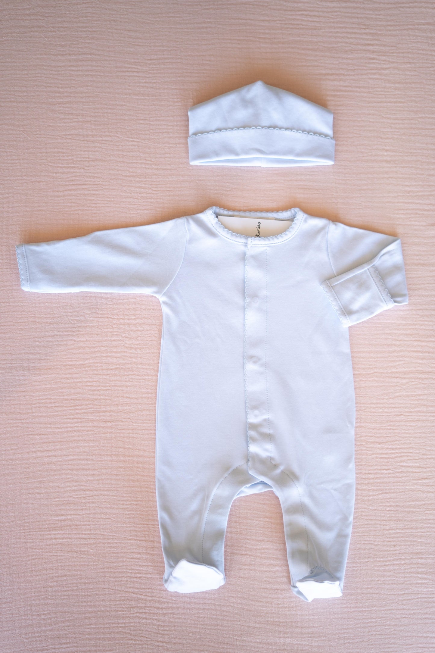 Premium Pima Cotton Blue Babyrow & Hat: Preemie