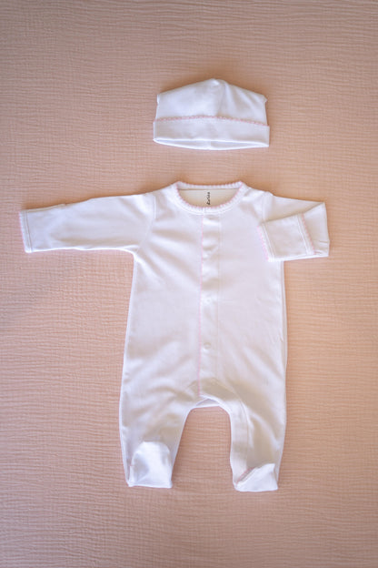 Premium Pima Cotton Pink Babyrow & Hat: Preemie