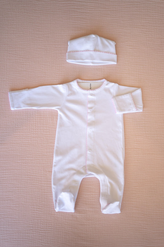 Premium Pima Cotton Pink Babyrow & Hat: Preemie