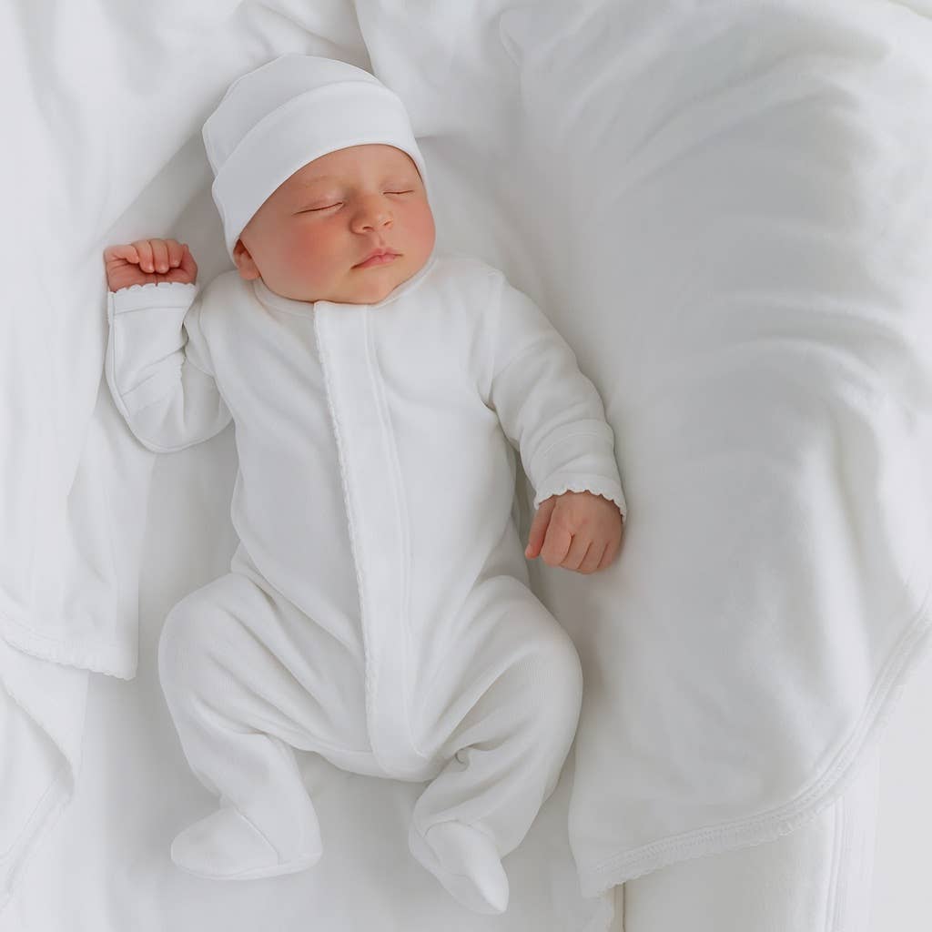 Premium Pima Cotton White Babyrow & Hat: Preemie