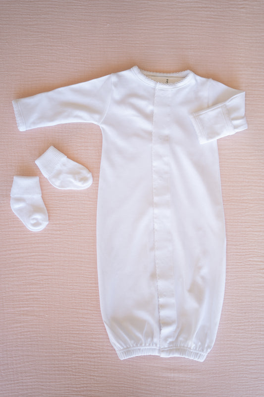 Premium Pima Cotton White Sleep Sack & Socks: Preemie