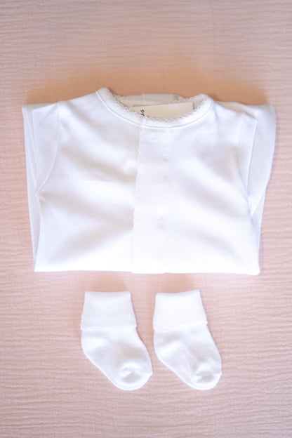 Premium Pima Cotton White Sleep Sack & Socks: Preemie
